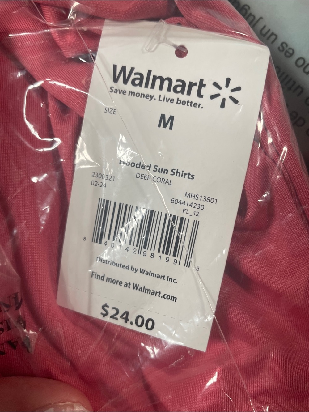 Walmart Deep Coral Hooded Sun Shirt - M